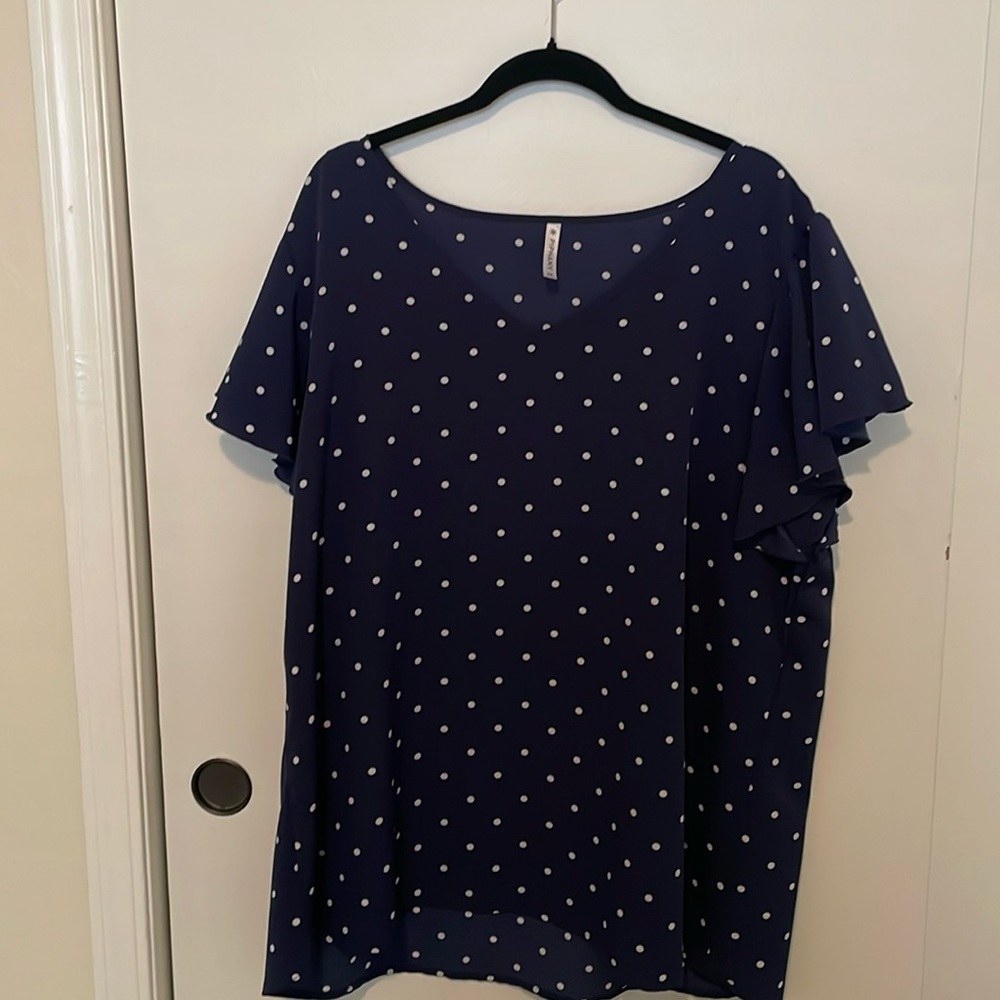 Piphany: Top with Short/Wide Sleeves, Navy Blue with White Polka Dots  (XL)